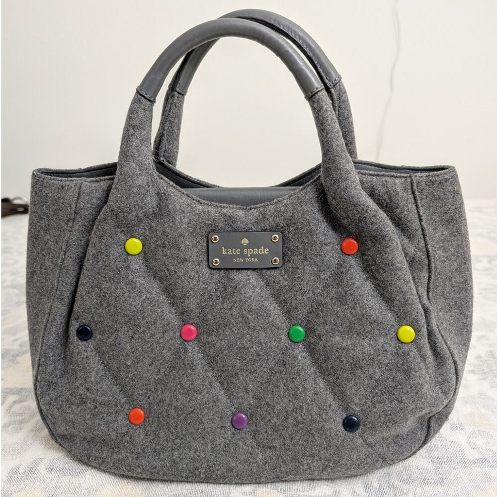 Kate Spade Gray Wool and Leather Dazzle Dot Bag with Storybook Lining - Picture 2 of 15